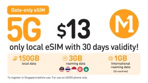 싱가포르 M1 데이터 전용 eSim (150GB) 